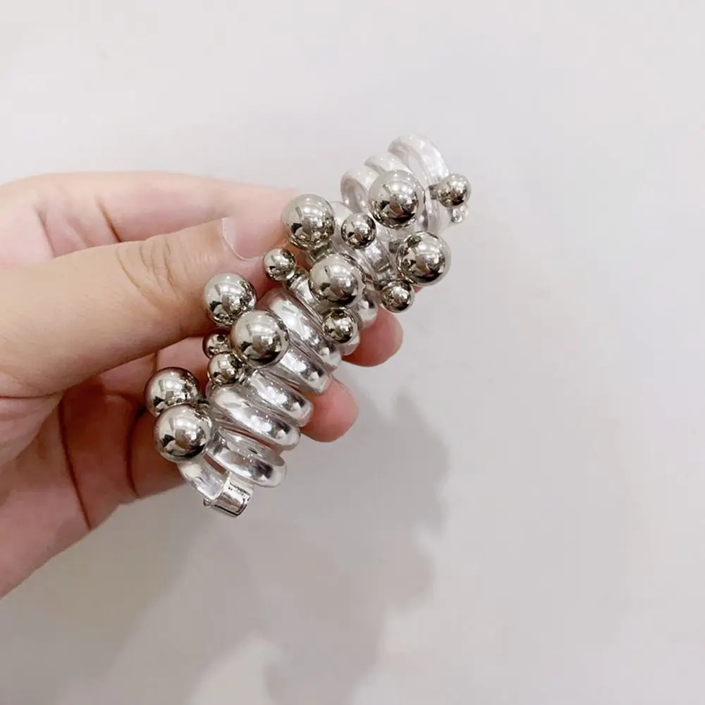 

Beads Telephone Line Hair Rope Elastic Straight Transparent Ponytail Holder Rubber Band Korean Style Pearl Hair Ring Daily