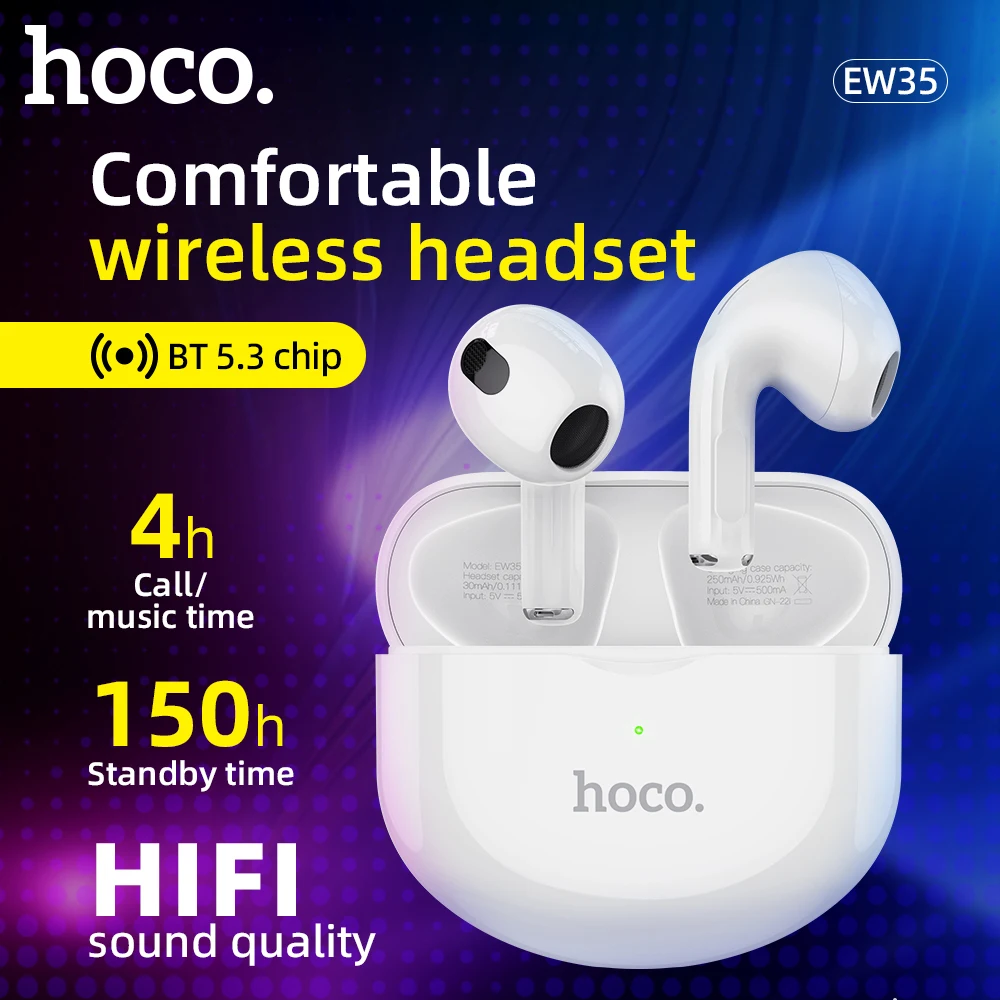 HOCO TWS Earphones Wireless Headphones with Mic Touch Control Bluetooth 5.3 Dual Stereo Noise Reduction Bass Headset Earbuds