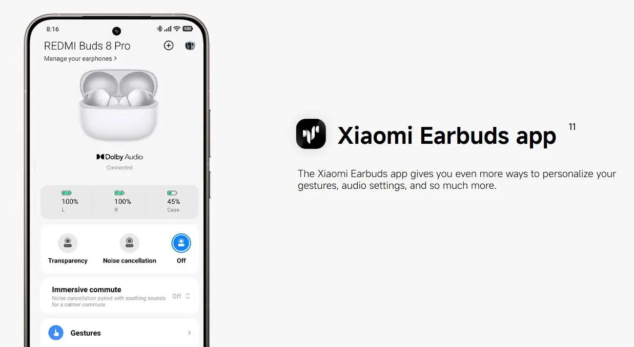 Xiaomi REDMI Buds 8 Pro Kabellose Bluetooth-Kopfhörer, Dreifach-Mikrofon mit bis zu 55dB Smart AI-Geräuschunterdrückung, Hi-Res Audio mit LDAC BT5.4 Kabellose Kopfhörer – Detail 19