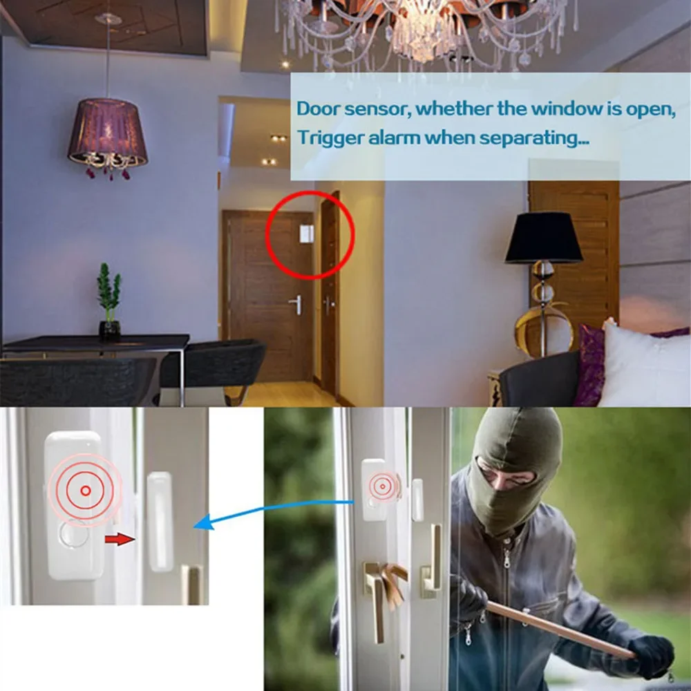 Micro wireless door and window magnetic sensor, home alarm system, application alarm notification, window sensor detector, 433MH