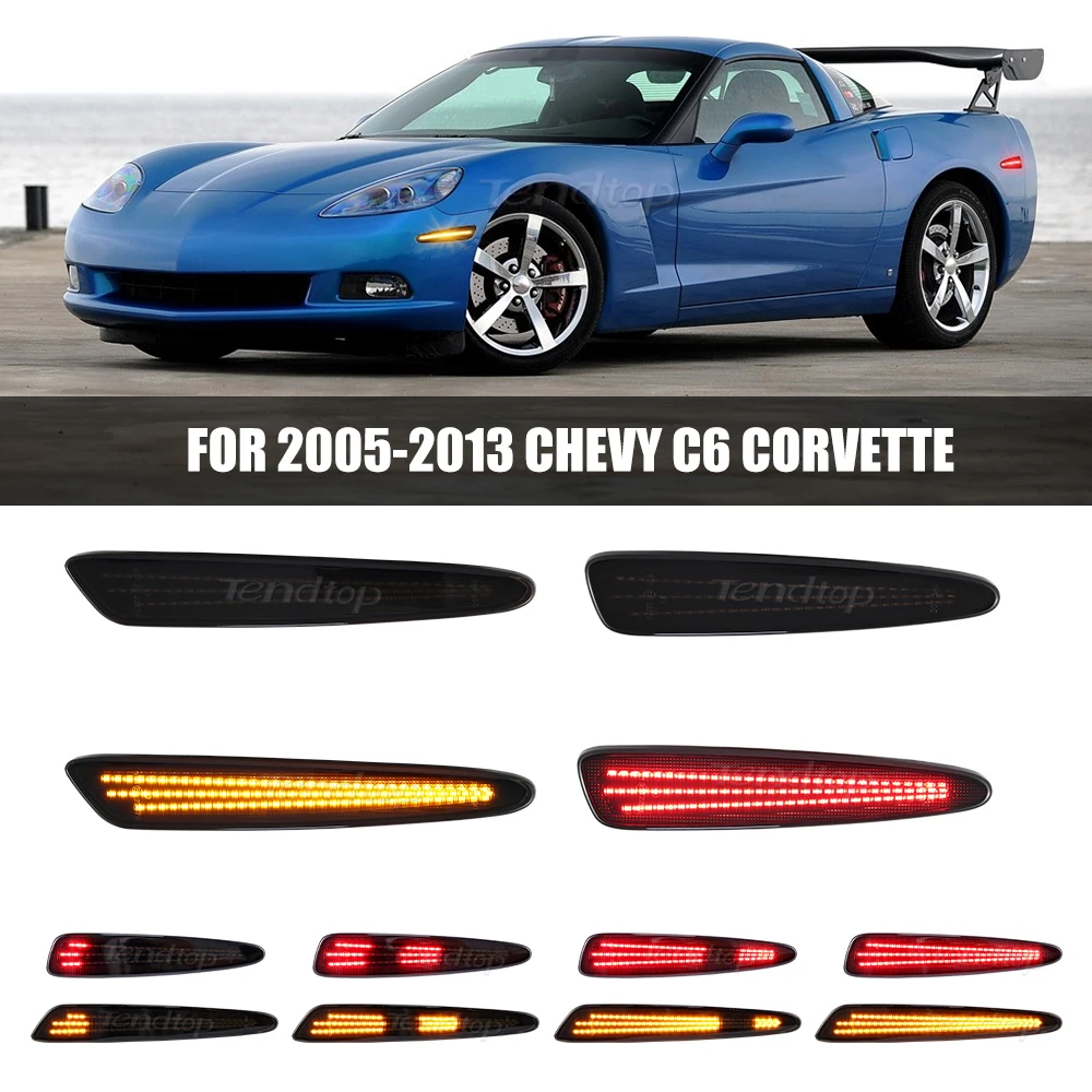 

4Pcs Side Marker Light Front Rear Bumper Lamps Car Side Fender Bulb For Chevy Corvette C6 2005-2013 Amber Red LED Flashing