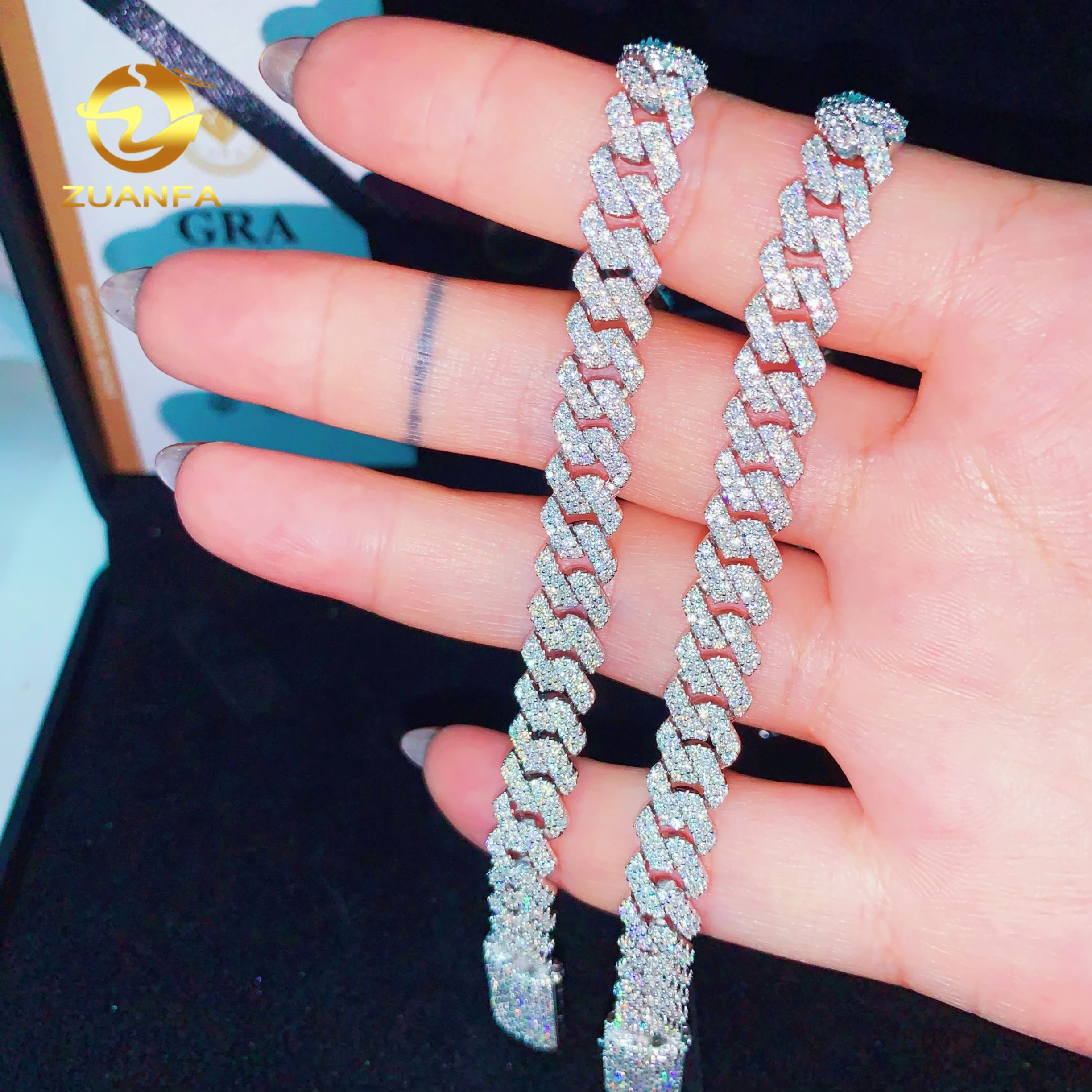 Classic Basic 8mm 2 Row Moissanite Chain Cuban Links Prong Chain Pass Diamond Tester 925 Silver Cuban Link Chain Necklace，