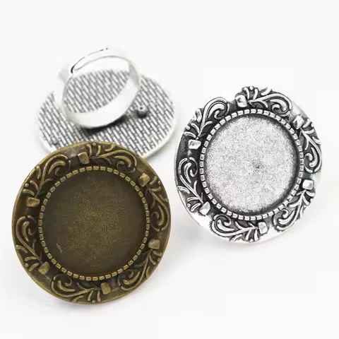 20mm 5pcs Antique Silver Plated Bronze Colors Brass Adjustable Ring Settings Blank/Base,Fit 20mm Glass Cabochons,;Ring Bezels