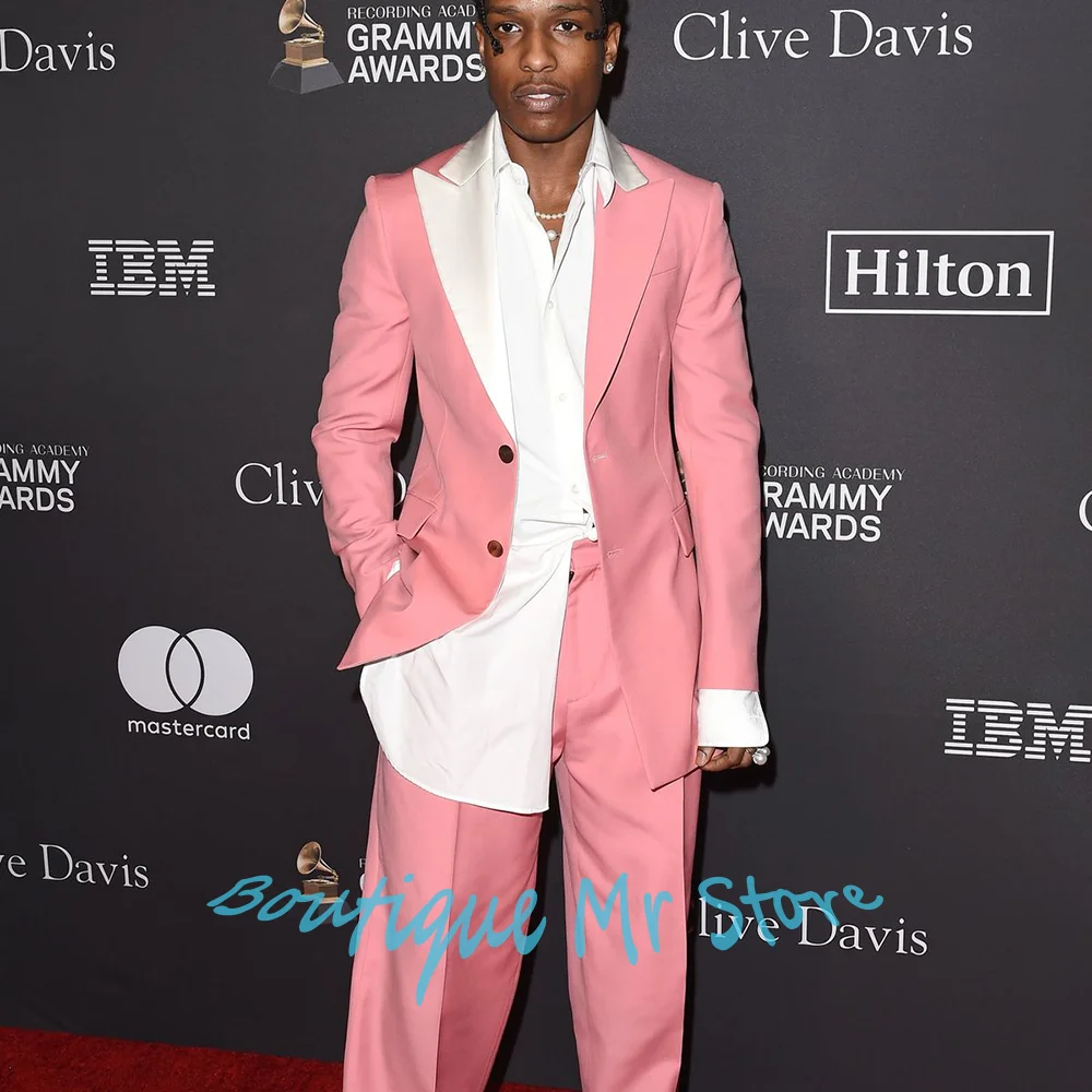 

Stylish Pink Suits for Men with Contrast Peaked Lapel Single Breasted 2Piece(Jacket+Pants) Set Formal Evening Party Clothing