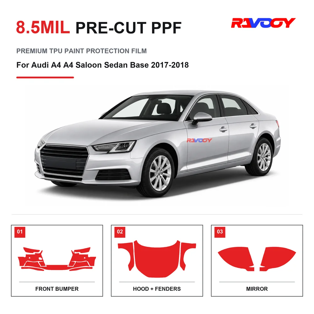 Precut PPF For Audi A4 A4 Saloon Sedan Base 2017-2018 8.5mil TPU Clear Paint Protection Film Self Healing Hydrophobic UV