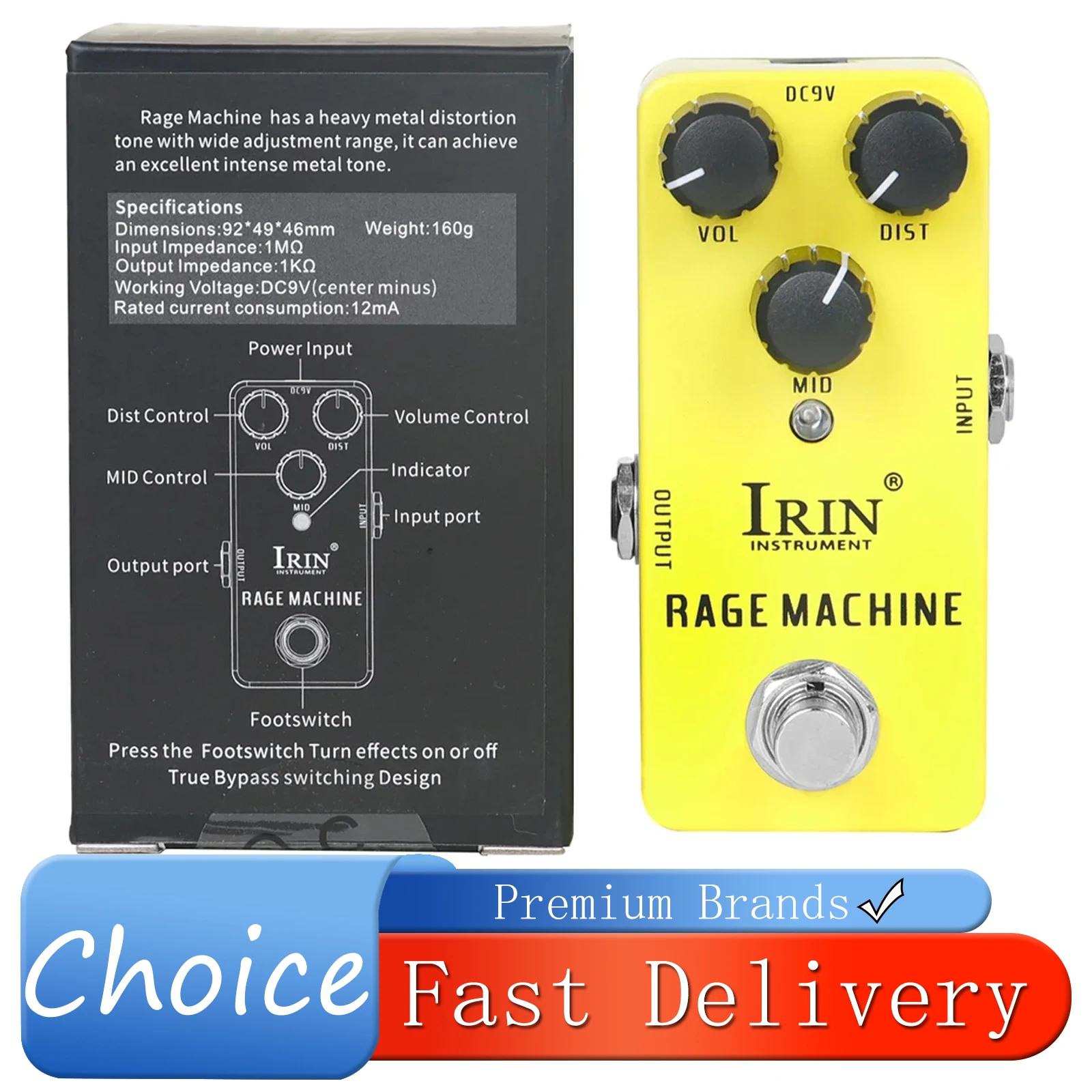 

Эффект-педаль IRIN Rage Machine для гитары, тяжелый металлический дисторшн, эффект True Bypass, RS-16, аксессуары для электрогитары