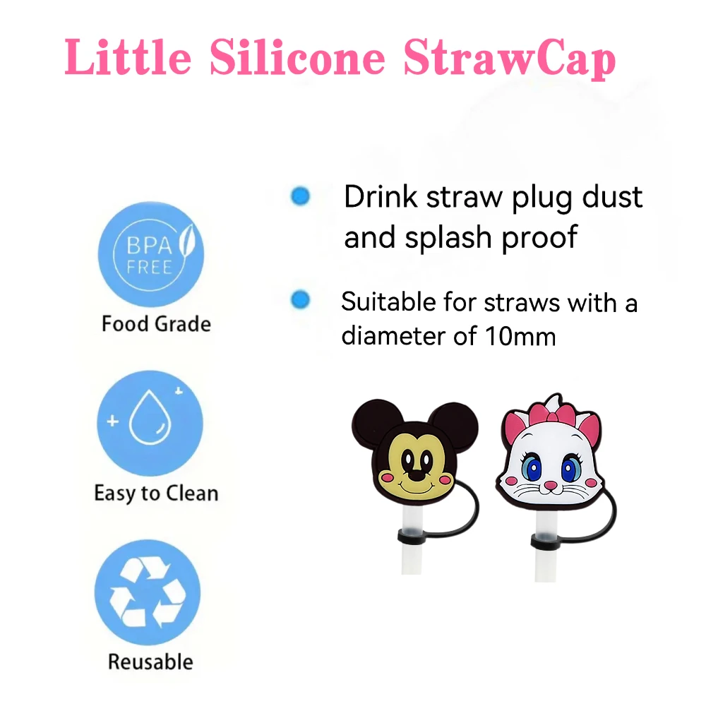 MINISO Disney New Doll Straw Cover Cap 10MM Drink Straw Plug Reusable Splash Proof Drinking Fit Cup Straw Cap Charms Pendant