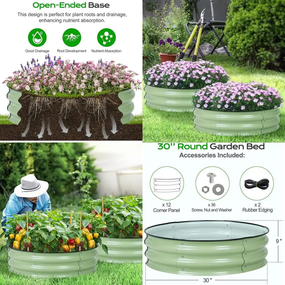 

2 упаковки, 9 высоких 30 металлических приподнятых садовых кроватей, уличные коробки для выращивания овощей, цветов, акул, трав, оливково-зеленого цвета