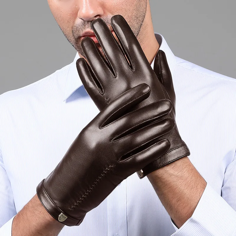 2022 Man Genuine Leather Button Black Thick/Thin Gloves Male Commercial Business meeting MC Host Driving Suede Luvas
