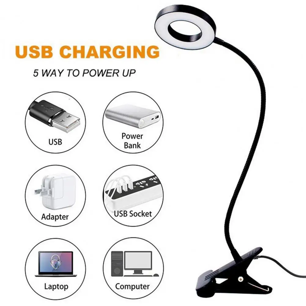 Reading Light Eye Protection Energy Saving USB Powered Clip on LED Desk Lamp Selfie Fill Light for Bed Headboard