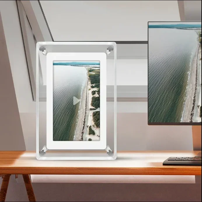 2026 New Customizable 5-Inch Art Acrylic Digital Photo Picture Frame Color Customized Video Playback Battery Operated Moving Pic