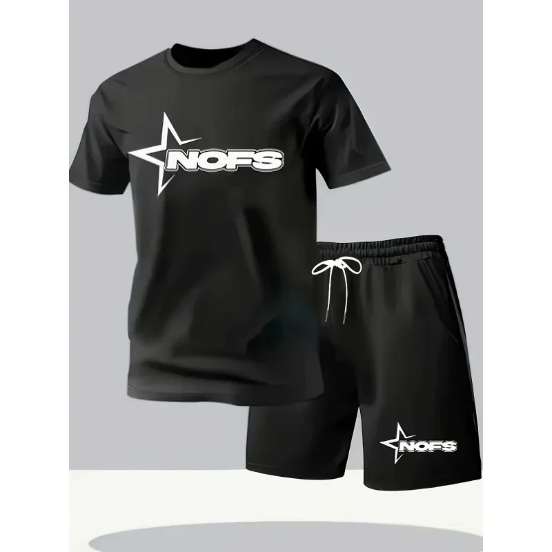 

Men's summer casual sport short sleeve T-shirt and shorts set, comfortable and breathable, for outdoor jogging and fitness