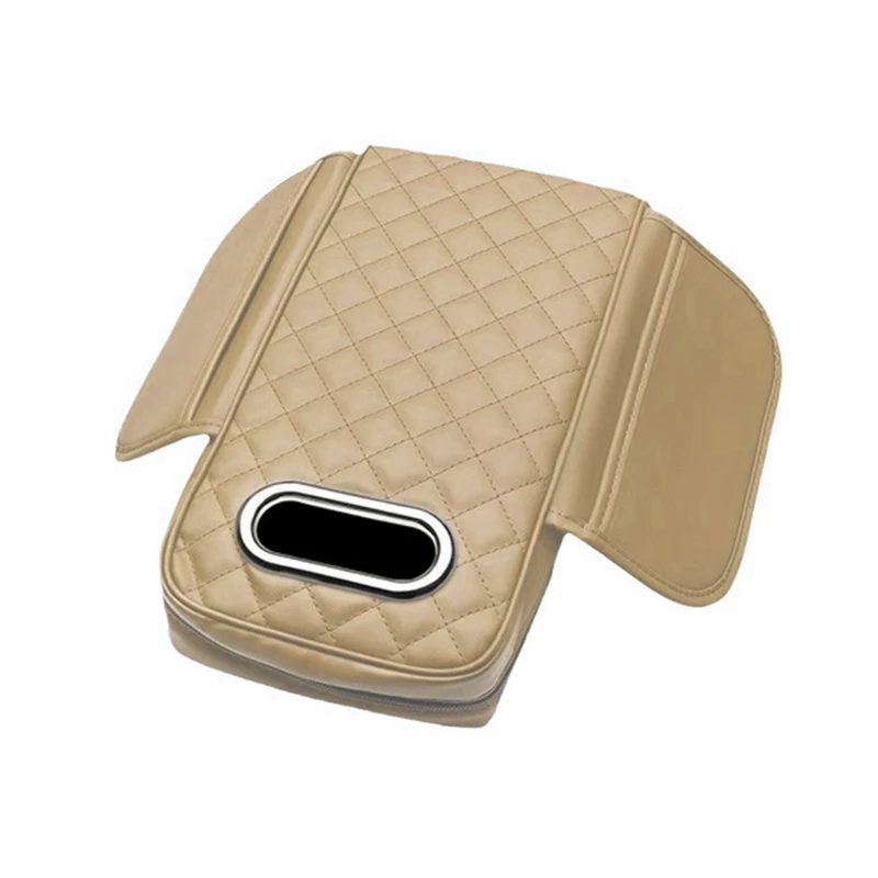 Car Armrest Cover PU Leather With Tissue Storage Memory Foam Height Pad Auto Center Armrest Protective Cushion Support