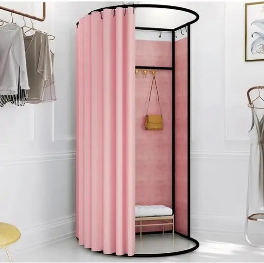 

Temporary mobile fitting room clothing store floor portable folding simple changing room display frame curtain