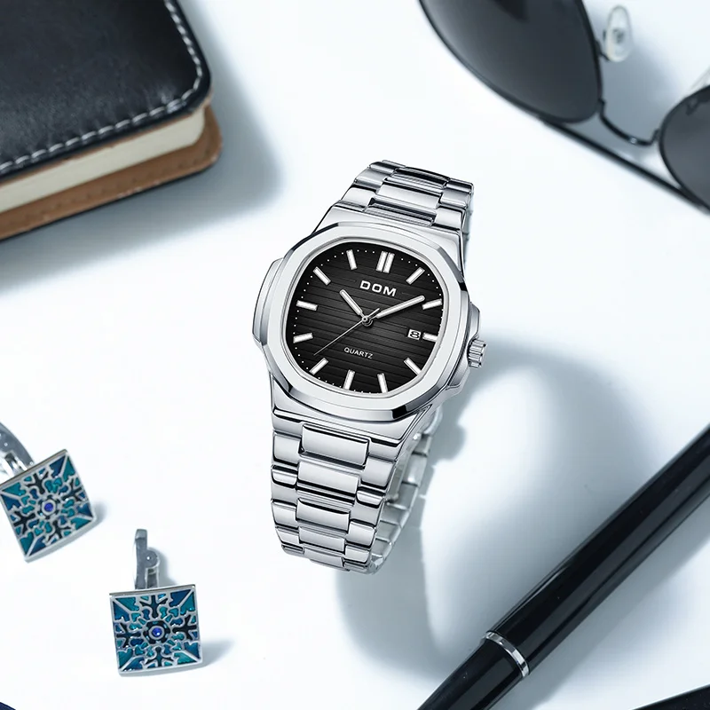 DOM 2024 New Luxury Watch Business Waterproof Male Clock Luminous Date Stainless Steel Square Quartz Men Watch reloj hombre