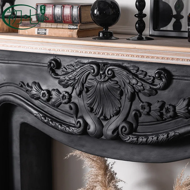 Lareira branca esculpida, rack decorativo de sala de estar, rack de entrada ultrafino