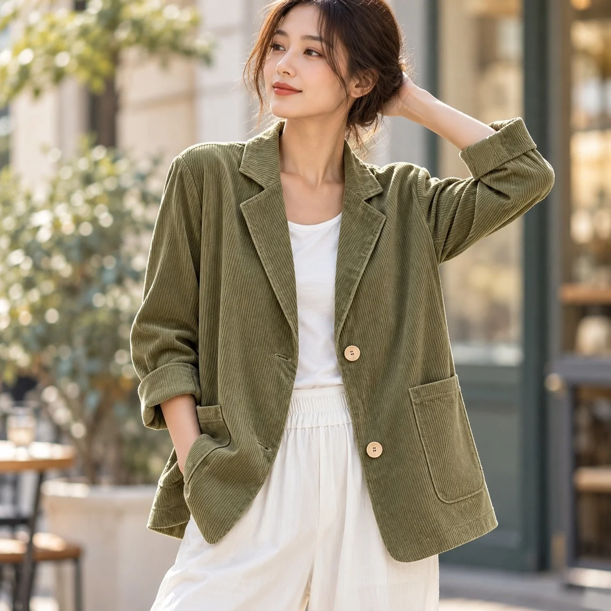 Casual Hat No Hood Medium Thickness Japanese and Korean Casual with Mid Length Regular Fit Patchwork Construction Women Jacket