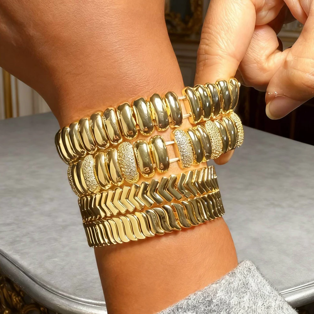 2026 New Design Gold Color Bracelets For Women Geometric Stretchy Stretch Snake Chain Adjustable Trendy Fashion Jewelry