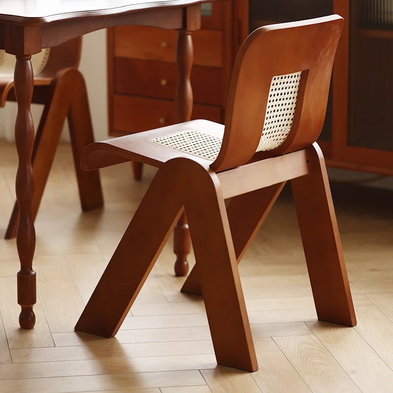 Retro C-Shape Chair, French Luxury Dining Seat, Rattan Leisure Stool, Creative Bedroom Vanity