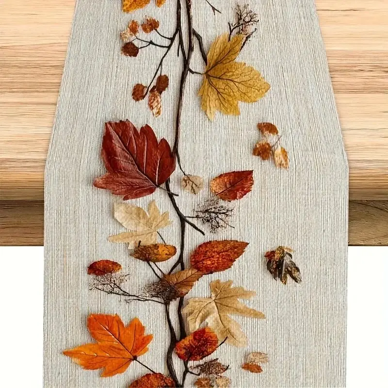 VIKAMA Autumn Table Runner Dried Leaves Vine Rustic for Gathering Cafe Thanksgiving Camping