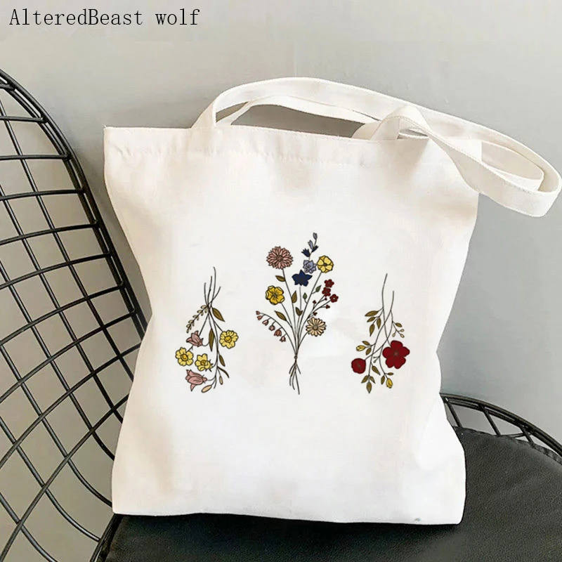 

Women Shopper bag Handdrawn Wildflower Wildflower Bag Harajuku Shopping Canvas Shopper Bag girl handbag Tote Shoulder Lady Bag