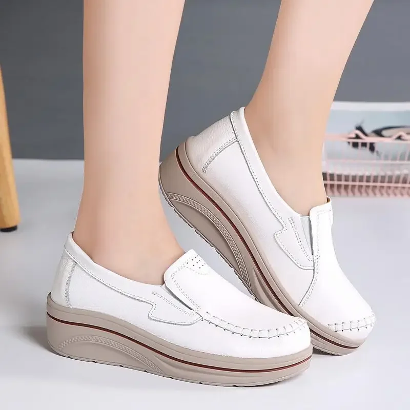 Mocasines de piel auténtica para mujer, calzado plano y suave para embarazadas, novedad de verano, 2024