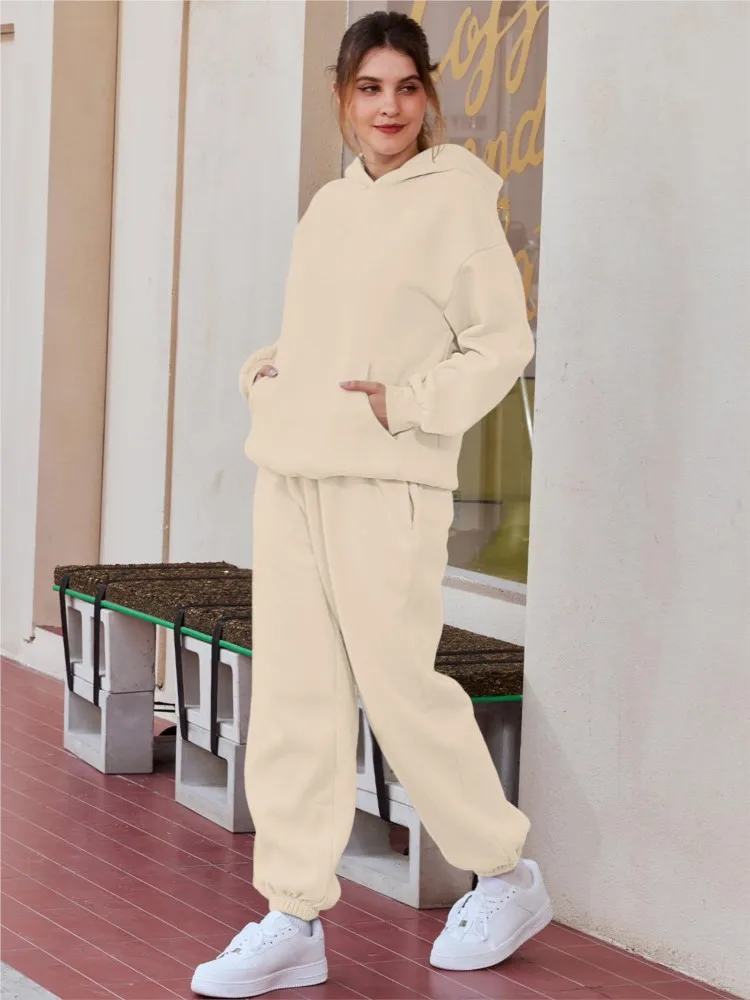 

Модные мужские и женские толстовки, спортивный комплект из 2 предметов, осень-зима, новый повседневный простой пуловер с карманами, брюки, уличная одежда, костюм FFemale