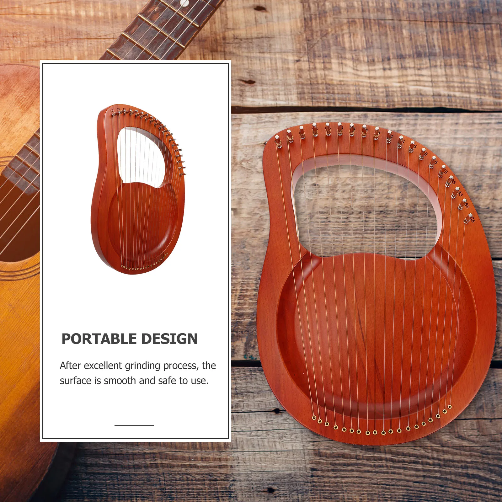 

1 Set Of Portable 19 String Solid Wood Harp Musical Instrument With Extra Strings Picks Retro Ancient Style Lyre Wood String