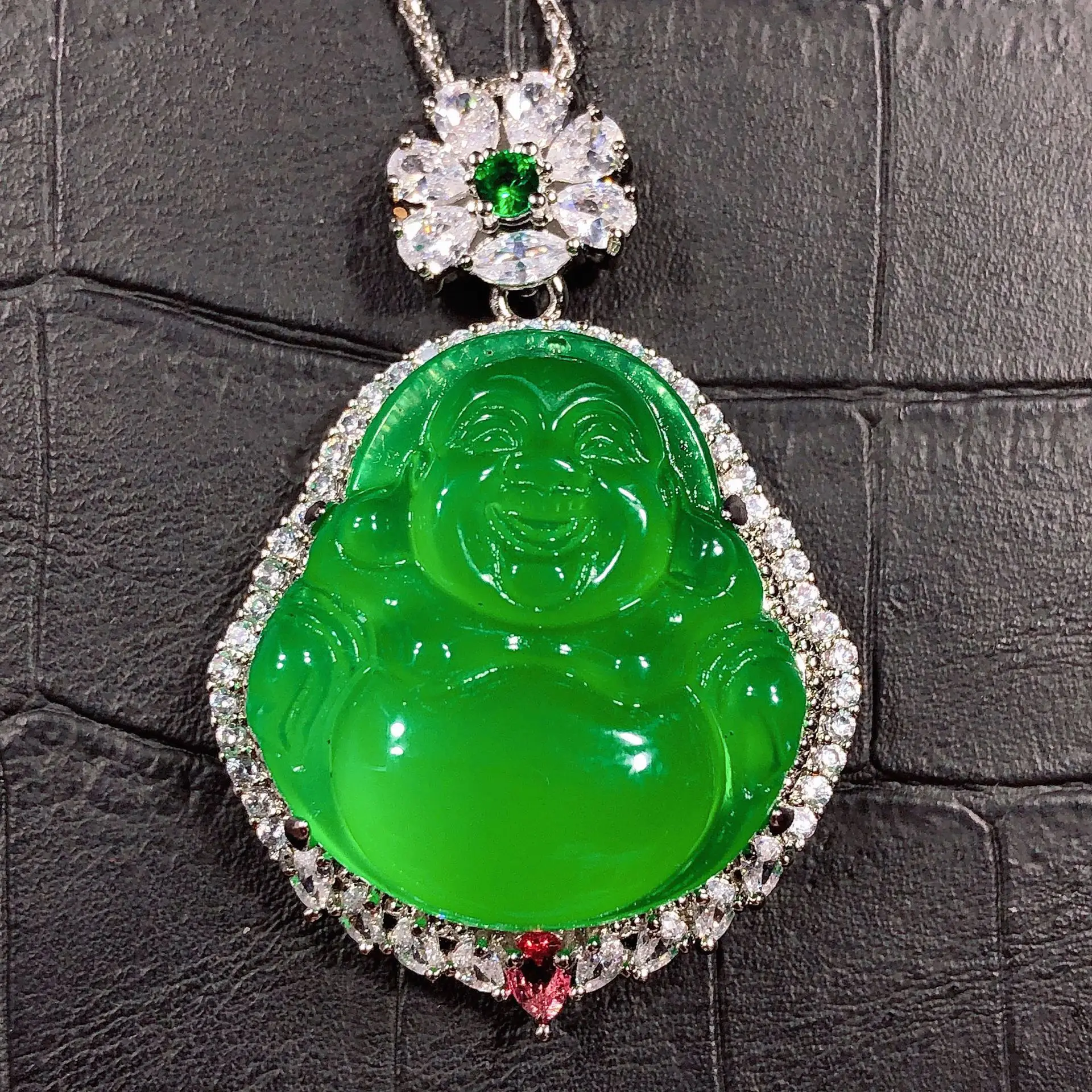 

Genuine Myanmar Jadeite Grade A Burma Green Jade Zircon Luxury Buddha Pendant Necklace Women Healing Gemstone Fine Jewelry Gifts