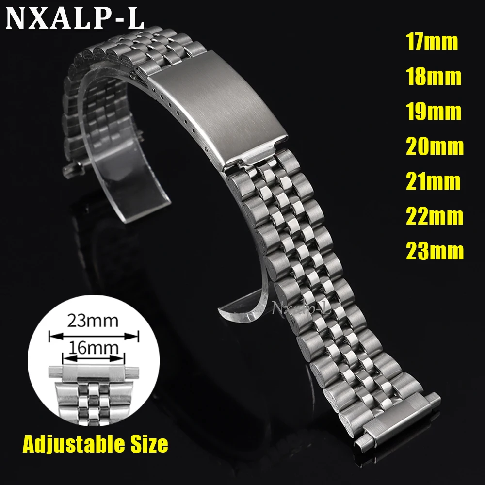 Stainless Steel Watchband 17mm 18mm 20mm 22mm Width Stretch Adjustable 17-23mm Metal Watch Strap Men Women Replacement Wristband
