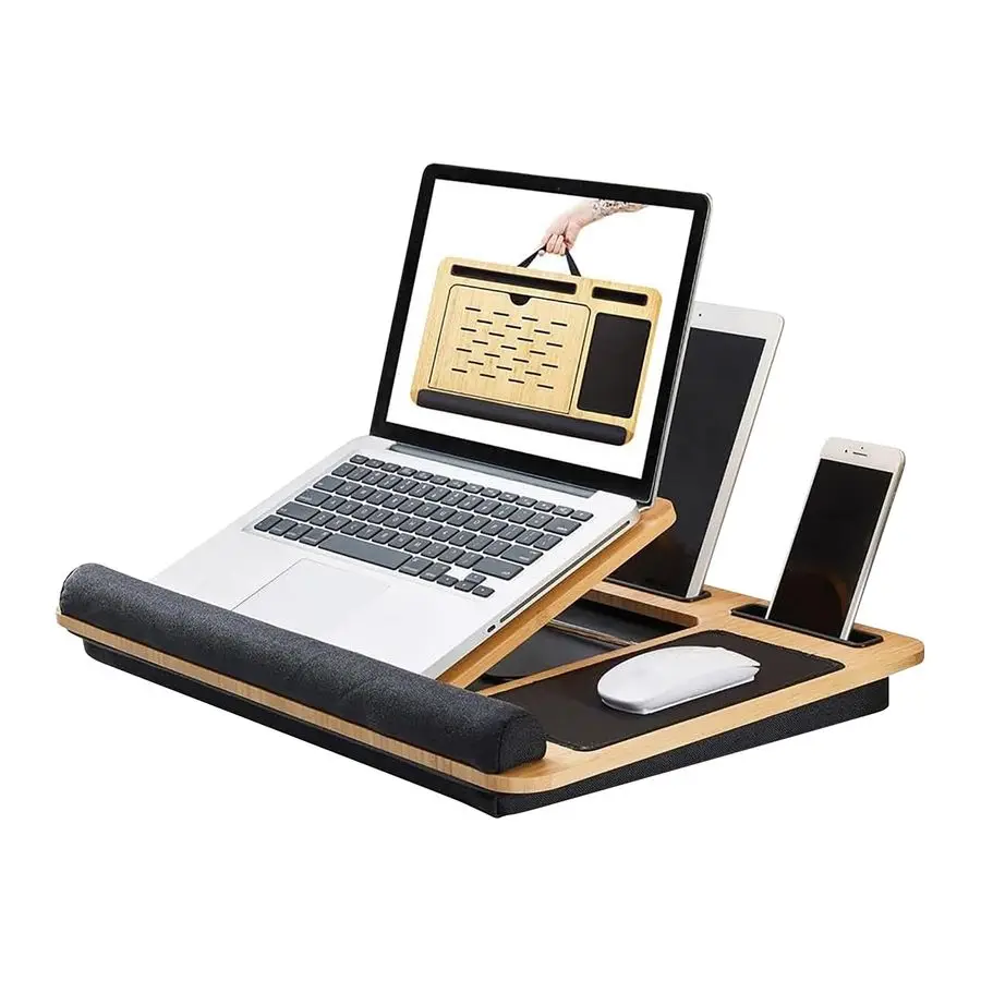 

Wooden Laptop Stand for Desk Adjustable amp Portable Lapdesk with Cushion Ergonomic Wood Laptop Riser with Storage Shelf for Hom
