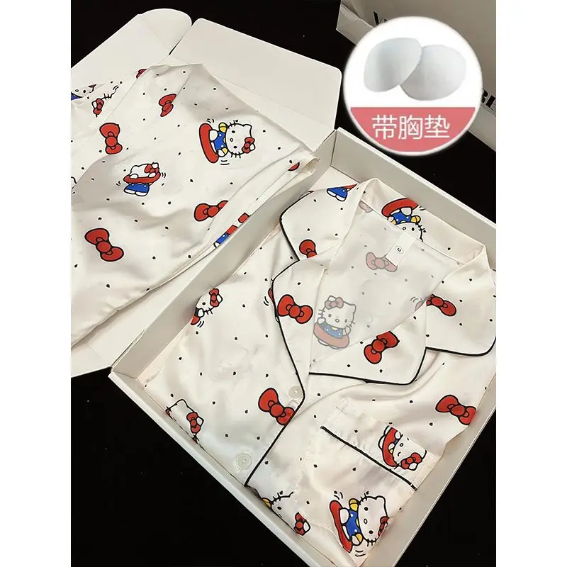 

Пижамы с рисунком Sanrio аниме «Hello Kitty» Ins Kawaii, кардиган большого размера с принтом, домашняя одежда, пижамный комплект из ледяного шелка, праздничные подарки