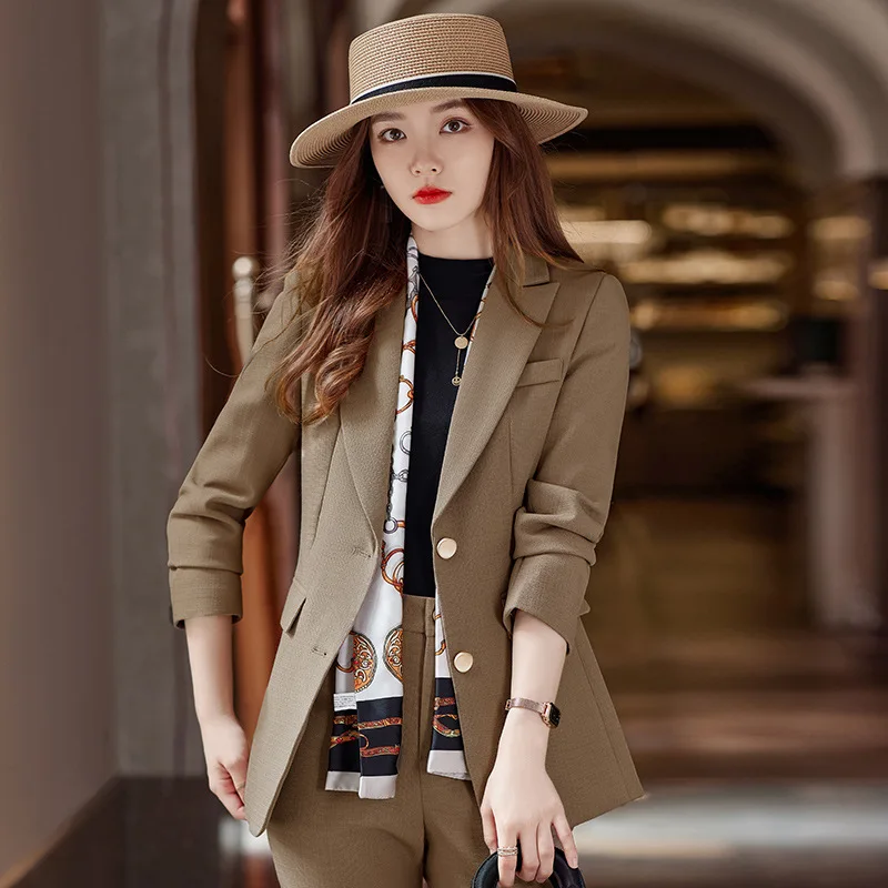 

IZICFLY New Spring Autumn Style Pants Suits For Women Outifits Uniform Elegant Business Blazer And Trouser Two Piece Set Green