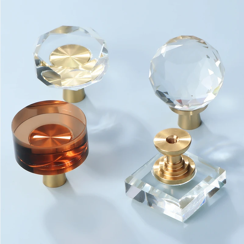 Top Luxury 4PCS Brass+Crystal Furniture Handles Drawer Pulls Cupboard Wardrobe Kitchen Shoe TV Wine Cabinet Pulls Knobs