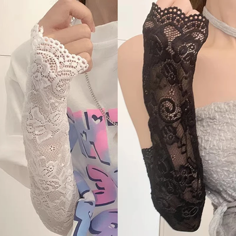 

Korean Style Lace Sun Protection Arm Sleeves Women Summer Breathable Cooling UV Protection Arm Cuffs Elastic Sunscreen Arm Glove