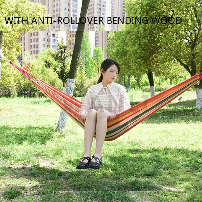 Portable Outdoor Camping Anti-rollover Hammock Travel Camping Swing Canvas Belt Mat Hanging Sheet Double Swing Hammock