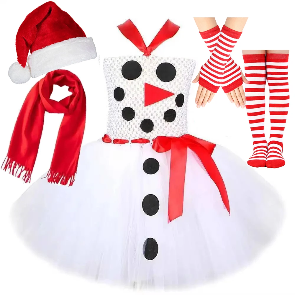 Weiße Schneemann-Kostüme für Mädchen, Weihnachtsfeiertage, Tutu-Kleid für Kinder, Weihnachten, Karneval, Kleidung, Kinder, Neujahr, Outfit mit Hut