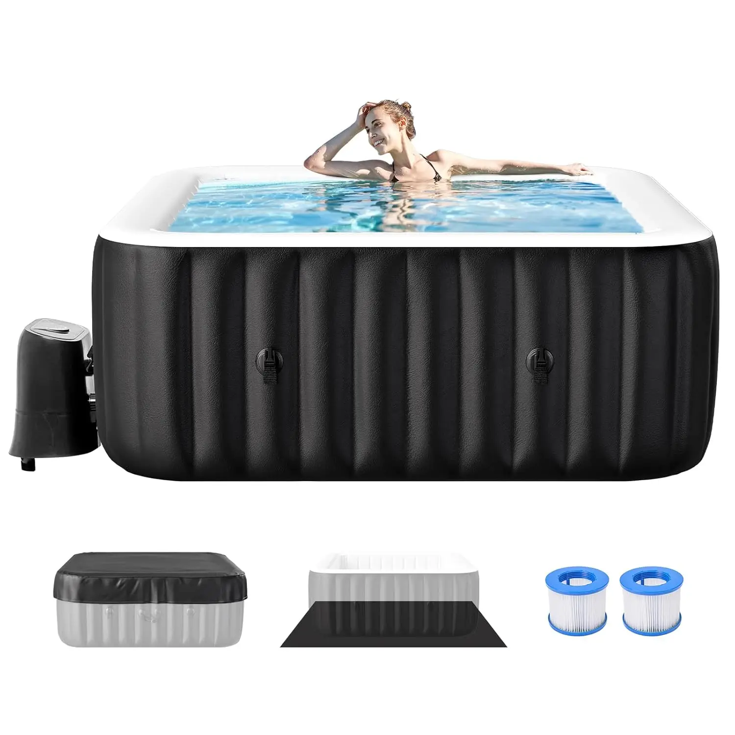 

Inflatable Hot Tub, Large Square Portable Blow Up Hot Tub, 2-4 Person Leak-Proof PVC Outdoor Spa with 120 Air Jets,, Customized