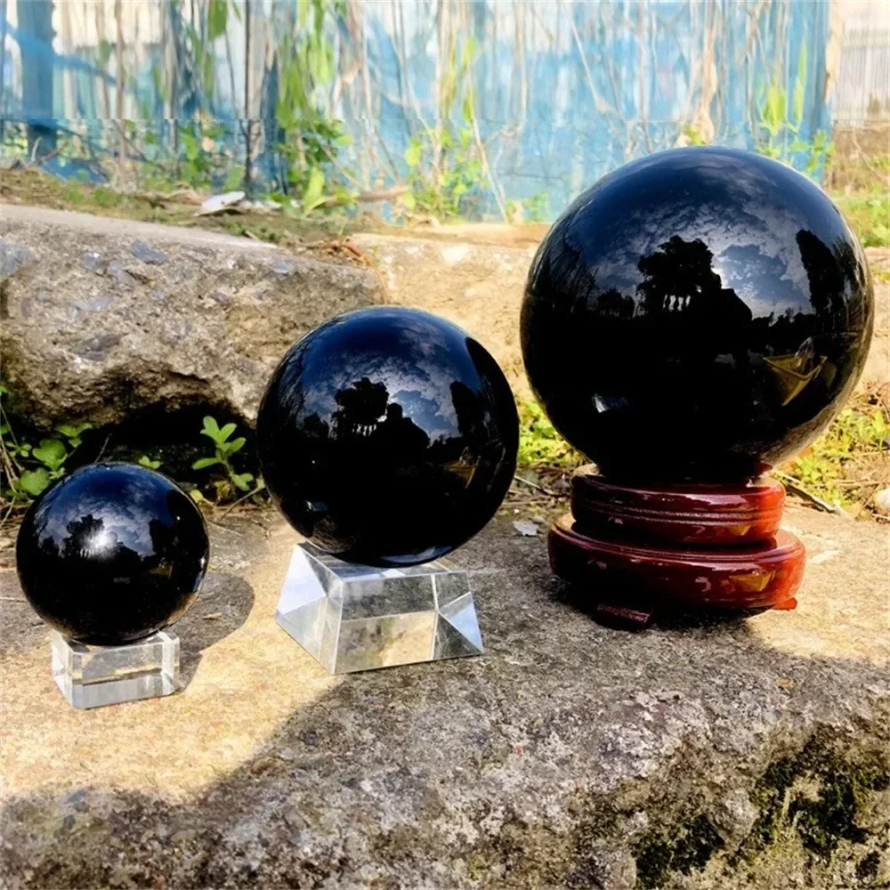 Natural Quartz Black Tourmaline Ball Hair Rutile Sphere Home Decoration Stone Dark Energy Chakras Witchcraft Reiki Healing