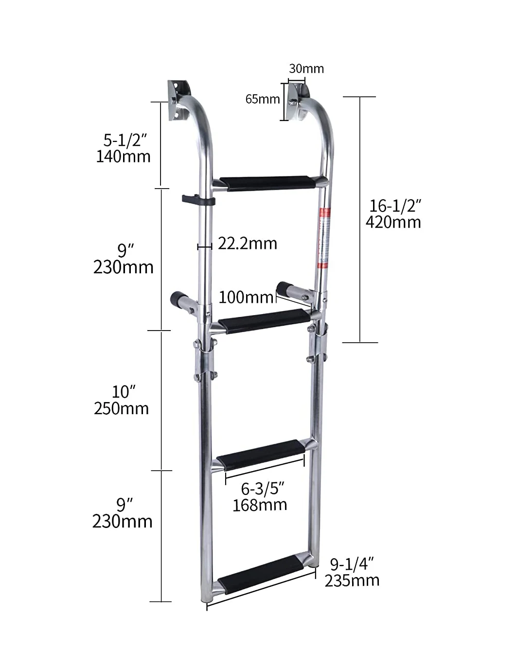 Boat Accessories 4 Step Folding Ladder Marine Stainless Steel Pontoon Ladder Polished 3+1 Step