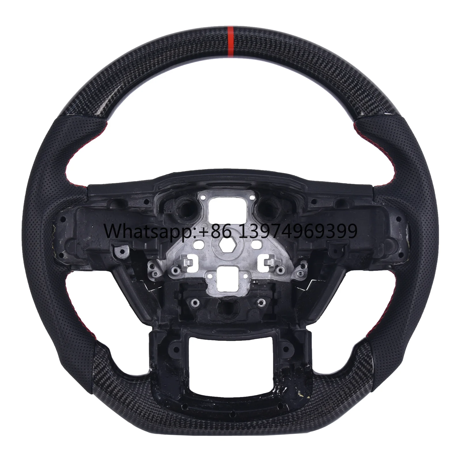 Carbon Fiber D-Shape Flat Bottom Steering Wheel with Perforated Leather Grip for Ford F150 2015-2020 Hand-Stitched Custom Design