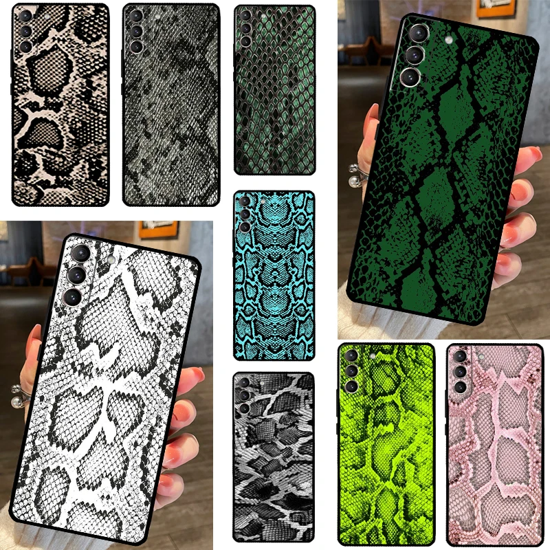 Snake Skin Print Case For Samsung Galaxy S23 S22 Ultra Plus S8 S9 S10 Plus Note 10 20 S21 FE S20 FE Cover