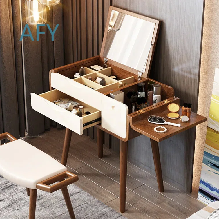 Modern Minimalist Cosmetic Dresser for Small Apartments Bedroom Vanity Table with Storage for Makeup Brushes Skincare Tools