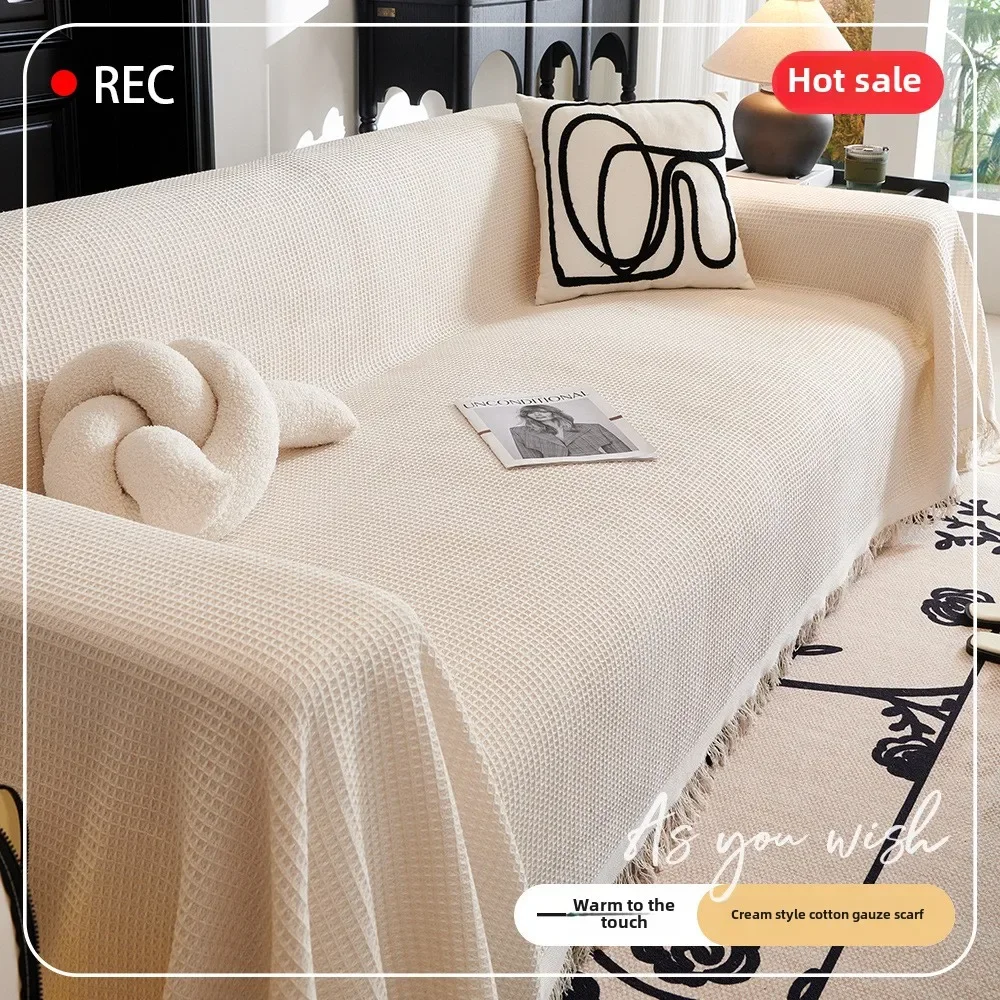 Sofa towel full cover cloth ins cream wind cotton yarn sofa cushion cover towel all season universal sofa cover