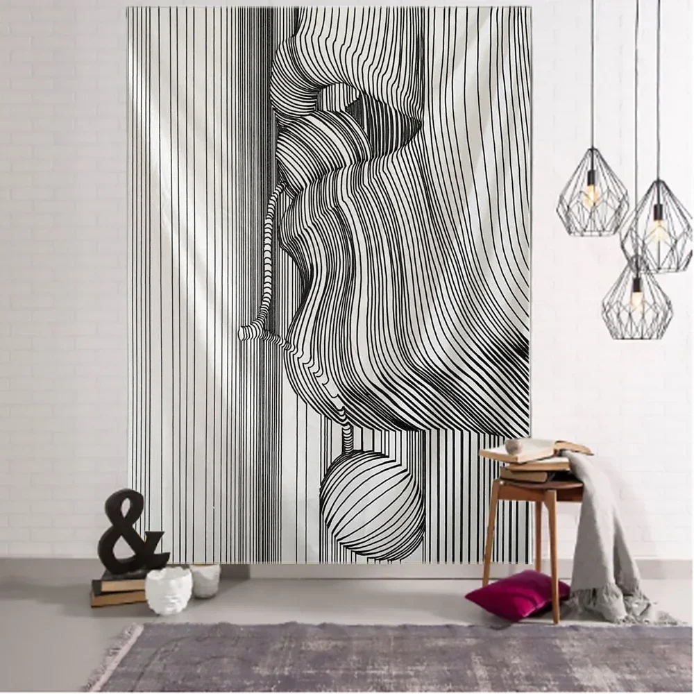 Creative Line Draw Tapestry Boho Hippie Kiss Tapestry Psychedelic Abstract Tapestry Wall Hanging Decor for Bedroom Living Room