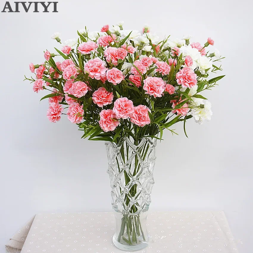 Artificial Carnation Flowers Stamen Silk Flower Bouquet for Wedding Valentines Home Decoration DIY Fake Aesthetic Room Decor