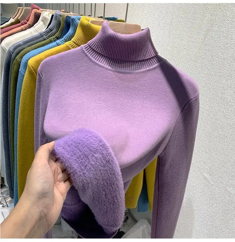 2025 New Thicken High Collar Pullover Women's Sweater Top Winter Warm and Soft Solid Color Inner Wear Bottoming Shirt