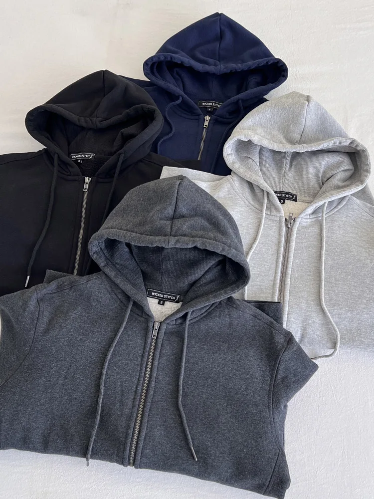 

Мужская простая однотонная куртка-худи на молнии с флисовой подкладкой, весна-осень-зима, из смесового хлопка и полиэстера, с длинными рукавами