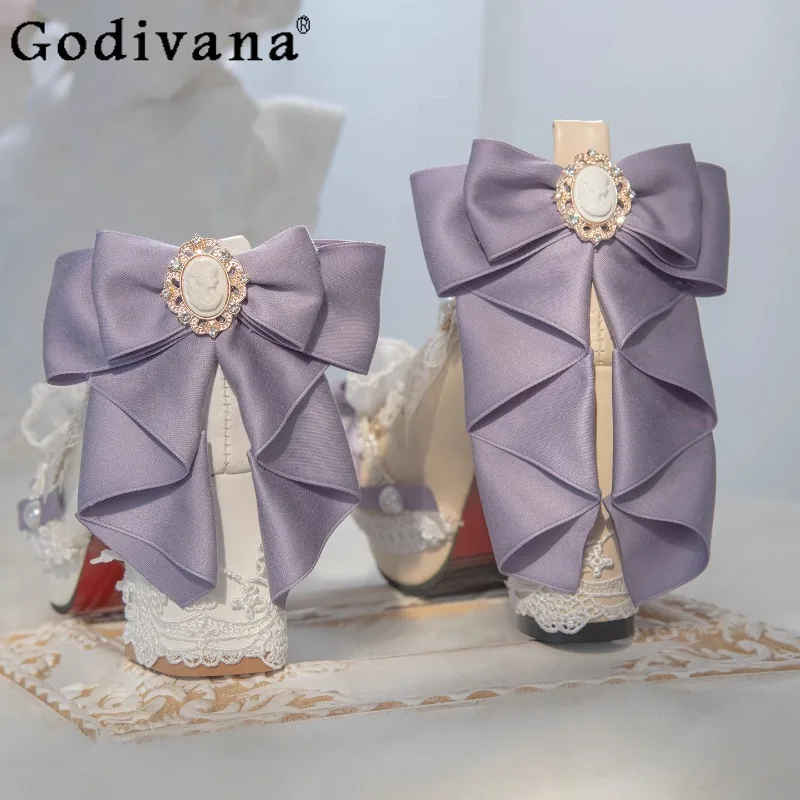 زهرة لوليتا التصميم الأصلي أحذية الفتيات اليدوية القوس جولة رئيس لو أحذية المرأة الصيف الدانتيل عالية الكعب الجلود مضخات