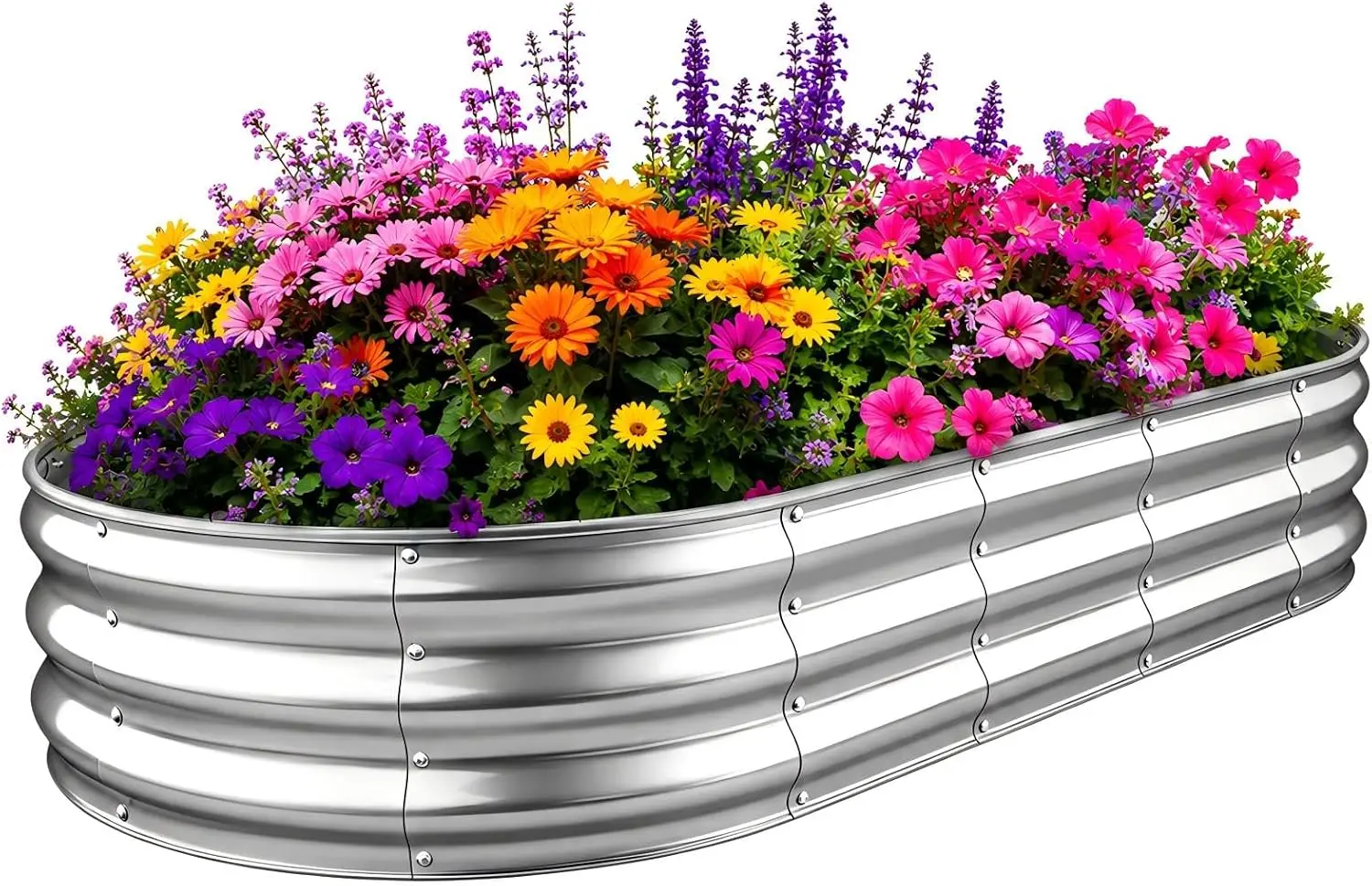 Oval Large Metal Raised Garden Bed Kit, Galvanized Outdoor Planter Boxes for Vegetables, Fruits and Flowers, Easy-Assembly Garden Box, Silver, 6x3x1 FT, 1 Piece